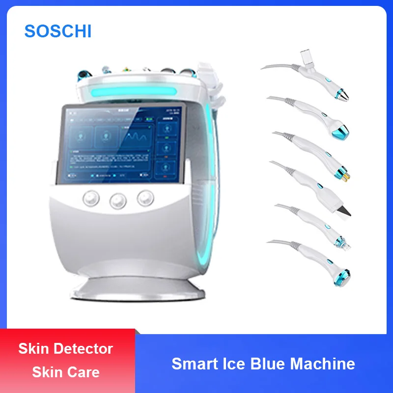 Probador de piel profesional inteligente Ice Blue 7 en 1, herramienta portátil para el cuidado de la piel Hydra, limpieza profunda Facial, máquina de belleza