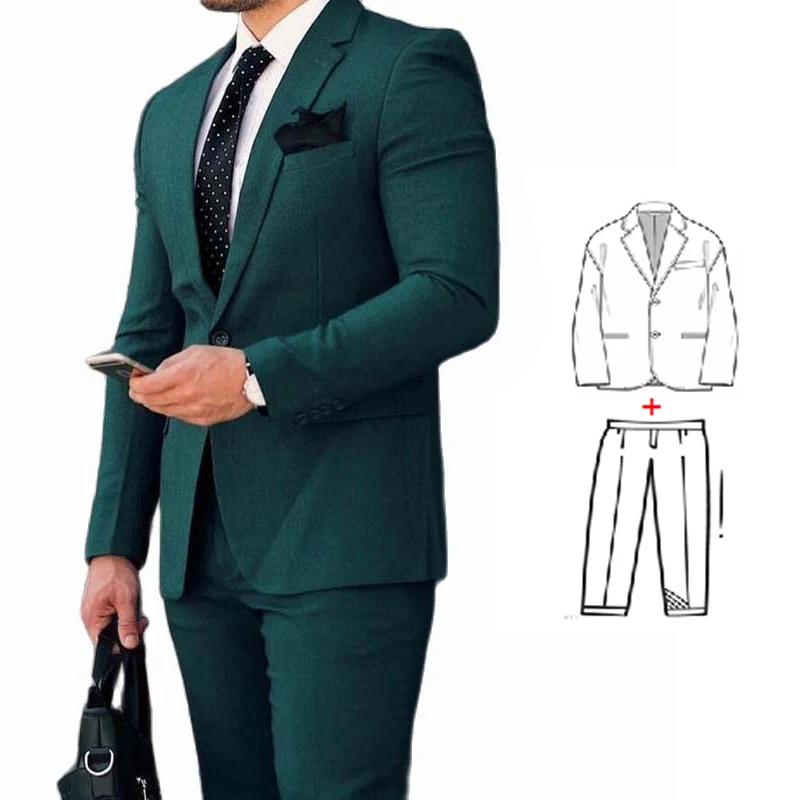 Latest Designs Dark Green Men Suits 2023 Slim Fit Notch Lapel Groom Tuxedo Custom Costume Homme Mariage 2 Piece (Jacket+Pants)