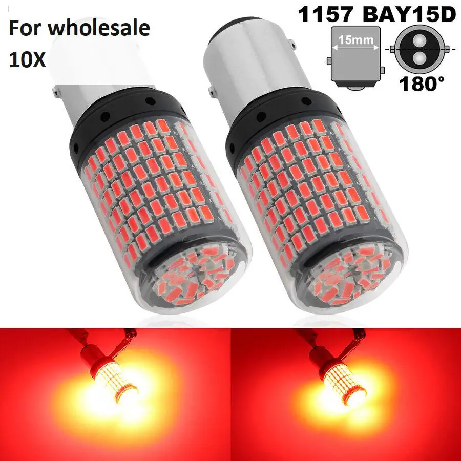 

10x для оптовой продажи, красный 1157 BAY15D LED Canbus 144 SMD 20 Вт, автомобильный стоп-сигнал, задний фонарь, лампы