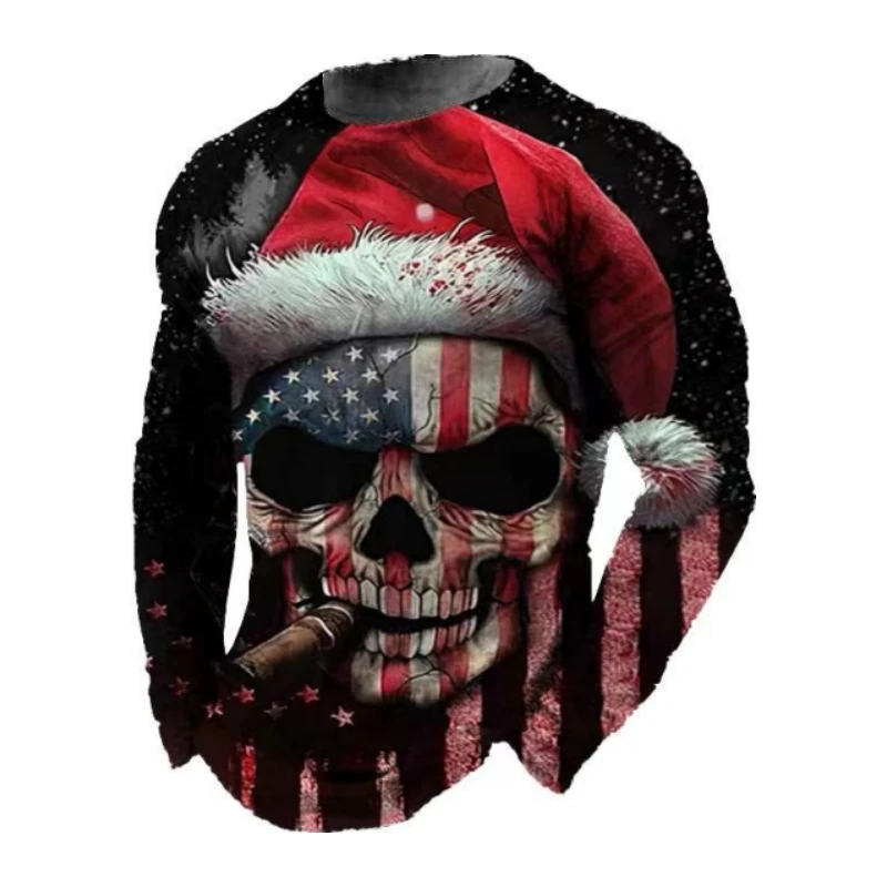

Men Women Ugly Christmas Sweater Funny American Flag Skull Printed Christmas Jumpers Tops Couple Holiday Party Xmas Sweatshirt
