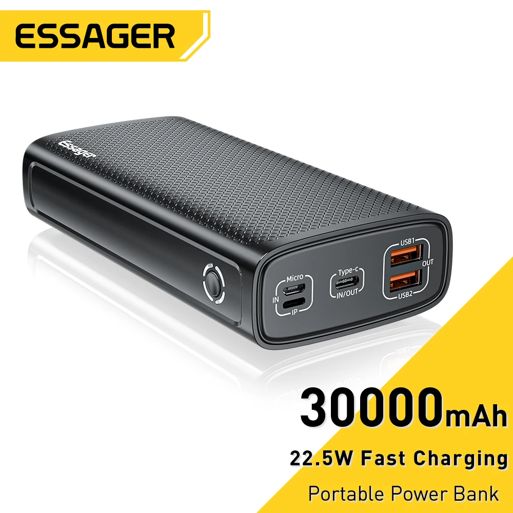 

Essager 30000mAh Power Bank 22.5w Fast Charging Portable External Battery Charger Pack Powerbank For iPhone 13 12 Xiaomi Huawei