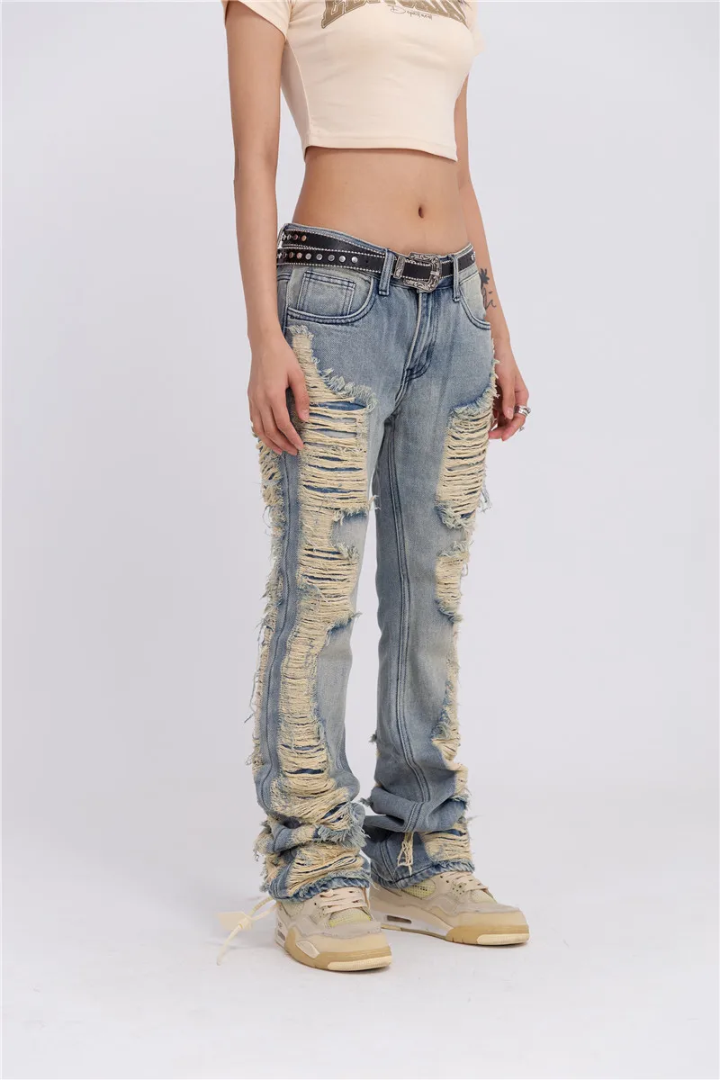 Fashion Ripped Denim Jeans Mens Destoryed Holes Zipper Straight Trousers Jeans Hip Hop Streetwear New Casual Joggers Jeans Pants