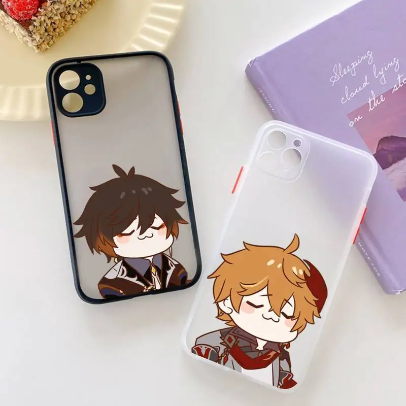 

Genshin Impact Anime New Cute Phone Case for iPhone X XR XS 7 8 Plus 11 12 13 pro MAX 13mini Translucent Matte Shockproof Case