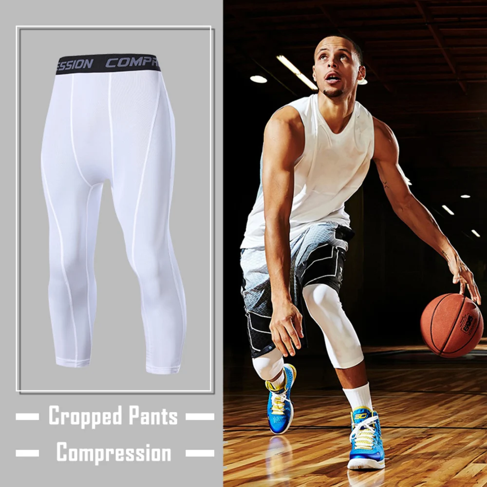 

Men's Running Sport Tights Pants Basketball Cropped Compression Leggings Gym Fitness Sportswear for Male Athletic Trousers