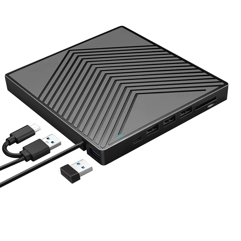 

Top Deals External CD DVD Drive, 8 In 1 CD DVD Drive Burner Player With 4 USB Ports And 2 SD/TF Slot For Laptop Windows 11/10/8/