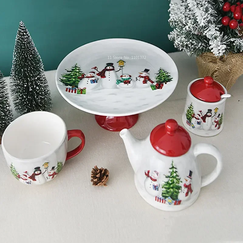 Рождественская тарелка с изображением снеговика набор посуды кухонная банка для