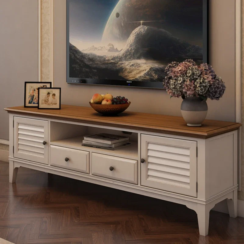 

HXL Solid Wood TV Cabinet American Pastoral Style Furniture Floor TV Cabinet Unit