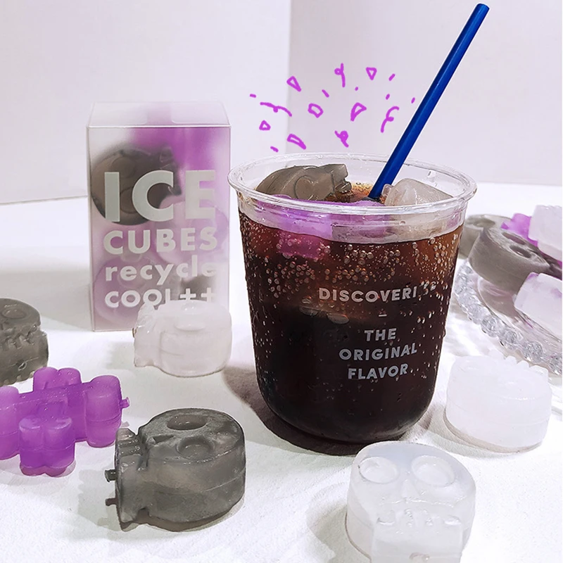 

10Pcs Skull Shaped Reusable Ice Cubes Plastic Multicolour Ice Cube Picnic Keep Drink Cool Physical Cooling Bar Tool
