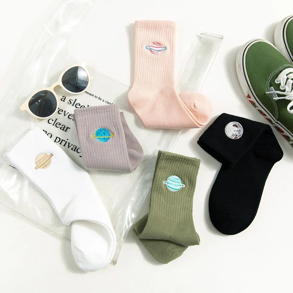 

Medium Tube Socks Female Kawaii Planet Long Gyaru Fashion Japanese Y2k Harajuku Embroidery Happy Sweets Cotton Fun Women Cute