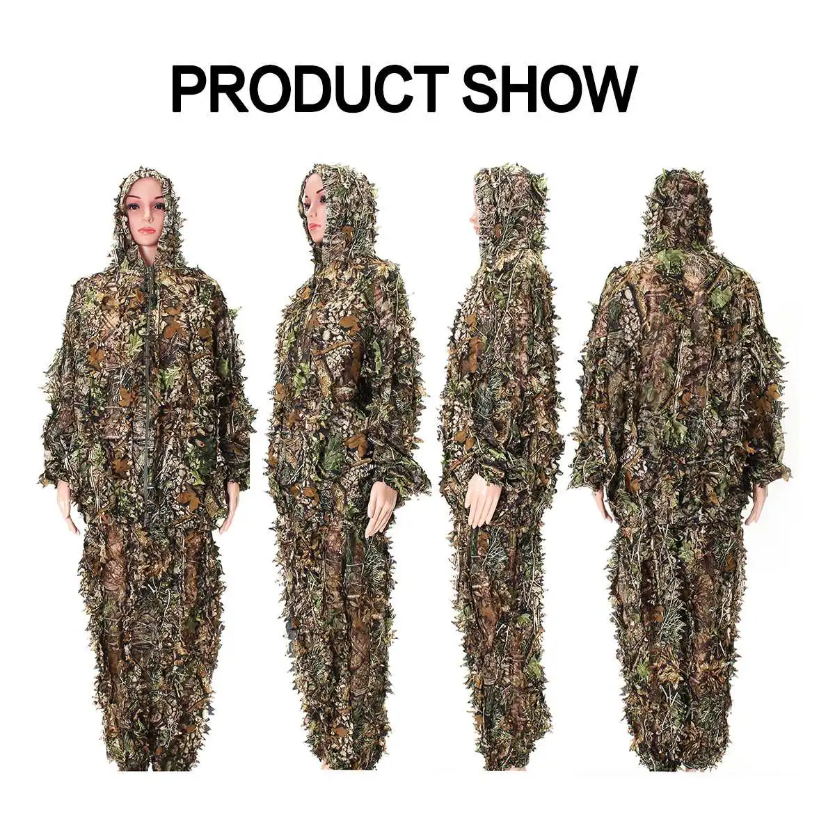 

OUTERDO Men Women Adult Suit Hunter Camouflage Clothe robe hunting clothes gilly suit Jungle airsoft Leave Clothing Hunting Suit
