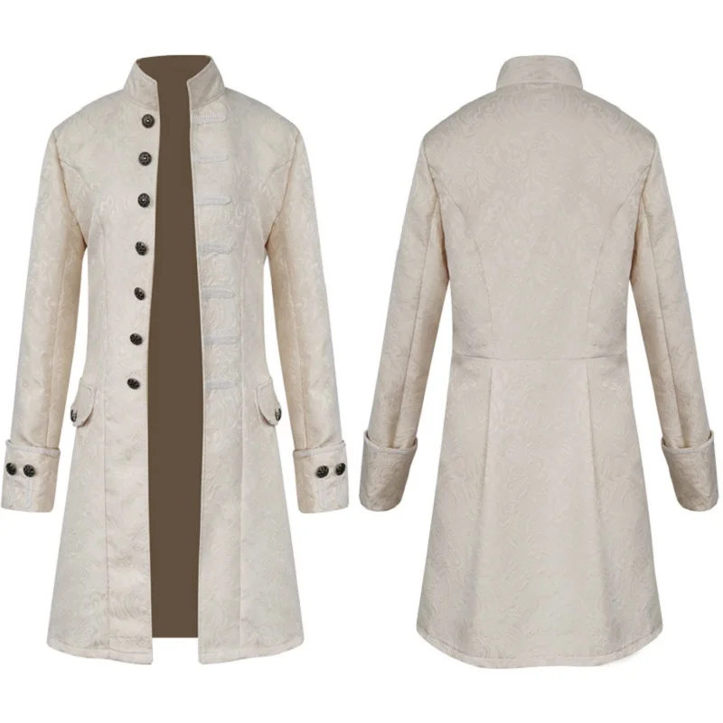 

Mandylandy Men's Overcoat Jackets Solid Color Fashion Steampunk Vintage Men's Uniforms Stand Collar Clothing Outwear Coats