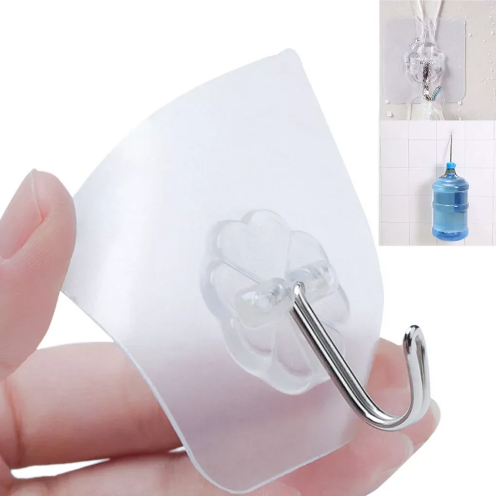 

2/6/10PCS Bathroom Transparent Wall Hooks Waterproof Oilproof Self Adhesive Hooks Reusable Seamless Hanging Hook For Kitchen