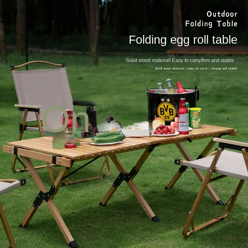 

Portable Folding Wood Table Camping Picnic BBQ Egg Roll Table Outdoor Indoor All-Purpose Foldable Table Furniture Equipment