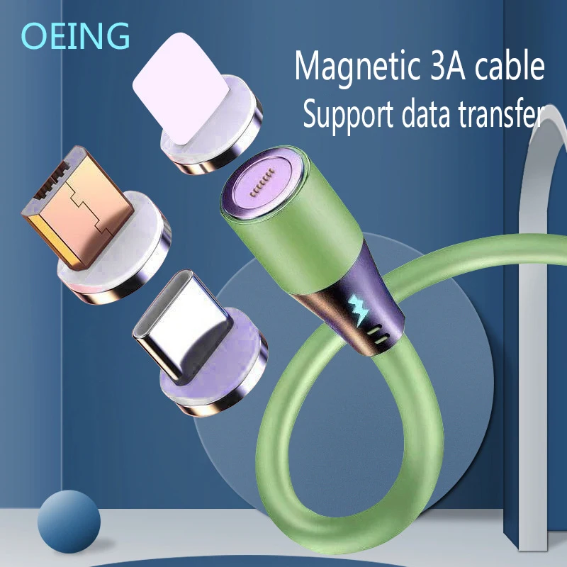

OEING 3A 1M 2M Liquid Magnetic Charging Cable Type C Cord Micro Usb Cable for Xiaomi Huawei iPhone 12 Mobile Phone Charger Cable