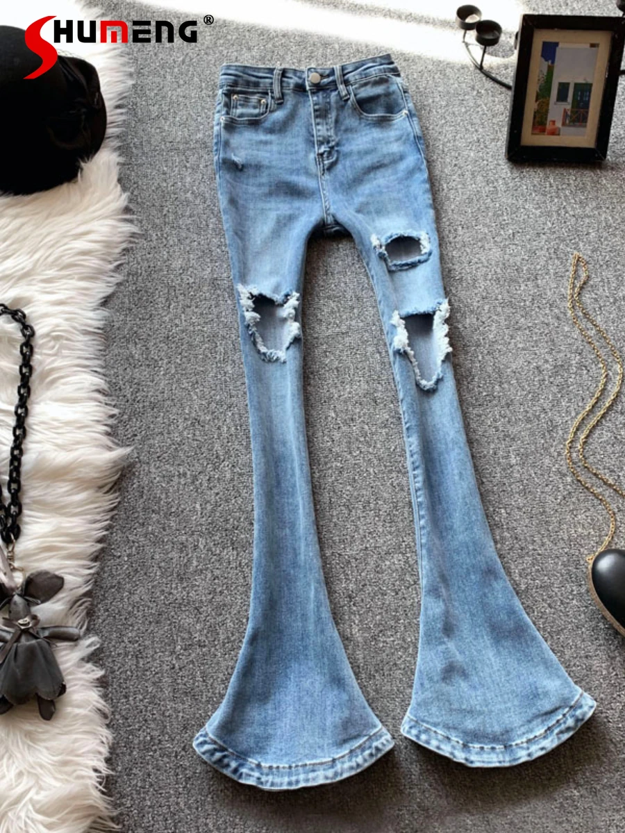 

Streetwear Ripped Beggar Jeans for Women 2022 New Summer Thin High Waist Slimming Denim Pants Female Flared Pantalones Vaqueros