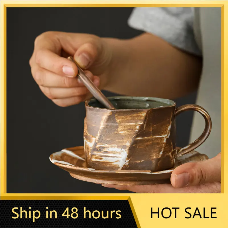 

Japanese Vintage Mugs Coffee Cup Saucer Creative Cafe Coffee Shop Home Office Cup Aesthetic Stoneware Ceramic Handmade Taza Para
