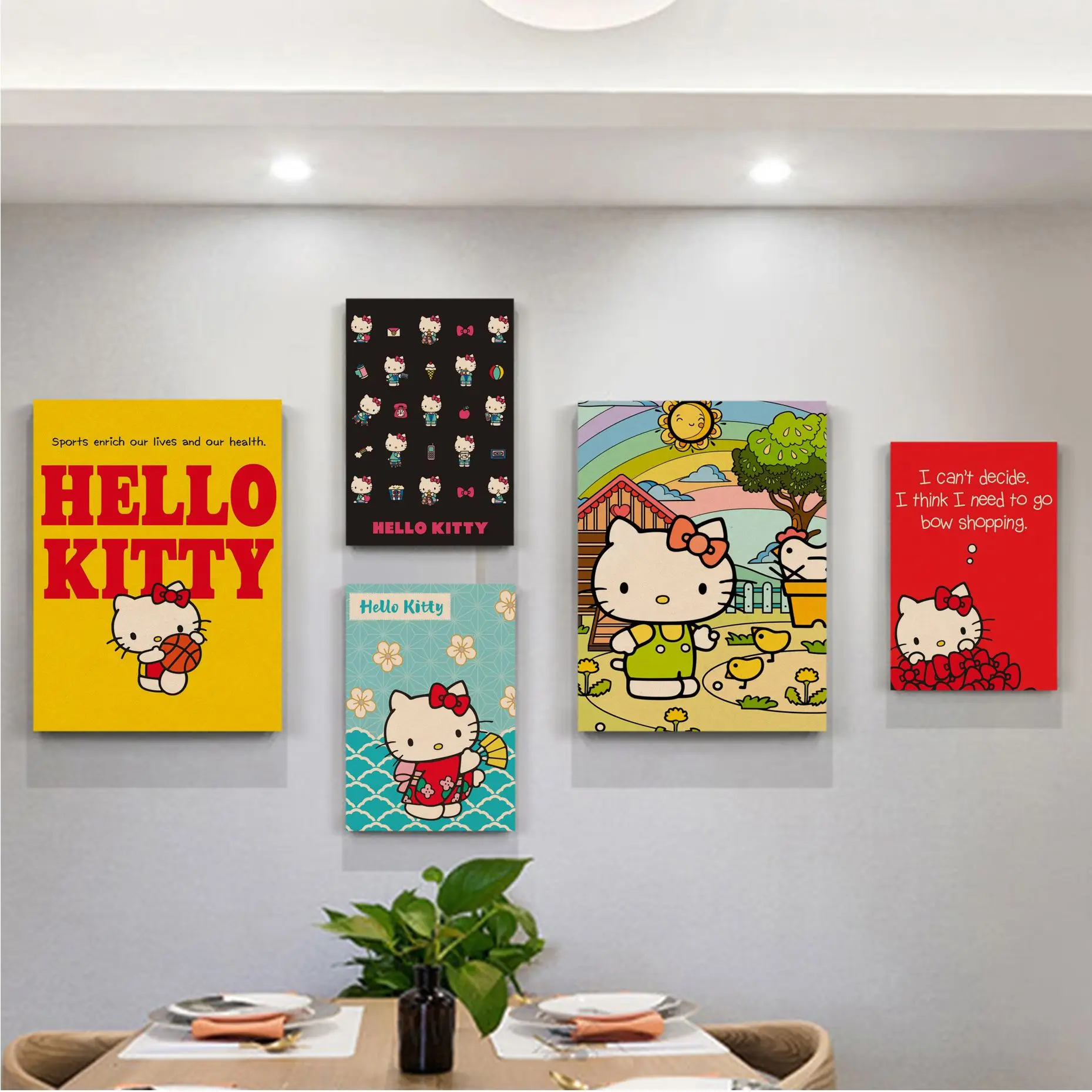 

BANDAI Cute Hello Kitty Classic Anime Poster Retro Kraft Paper Sticker DIY Room Bar Cafe Kawaii room decor