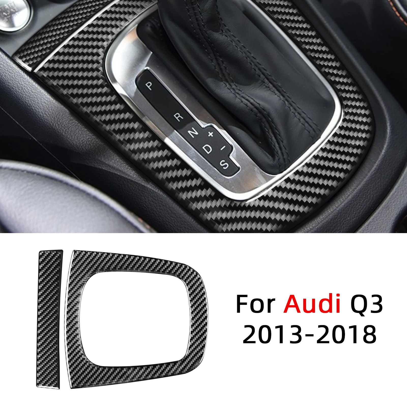 

2Pcs Carbon Fiber Gear Shift Panel Cover Trim Car Stickers Decoration Decal Trim For Audi Q3 2013 2014 2015 2016 2017 2018