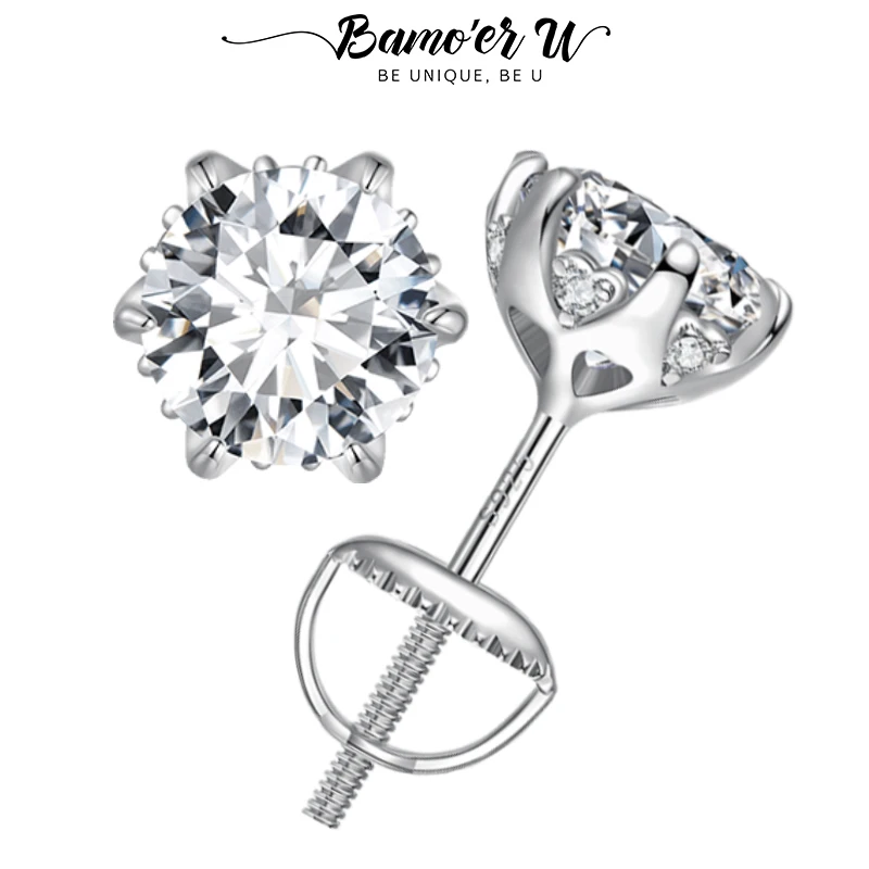 

Bamoer U Moissanite Ear Stud with Surrounding Heart Zircons Round Cut Lab Diamond Earring for Women Engagement Fine Jewelry Gift