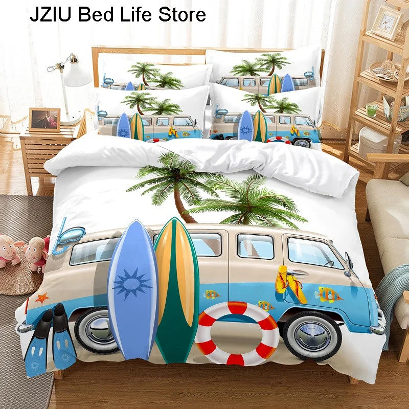 Мультяшное пляжное автомобильное постельное белье комплект с пододеяльником 3d
