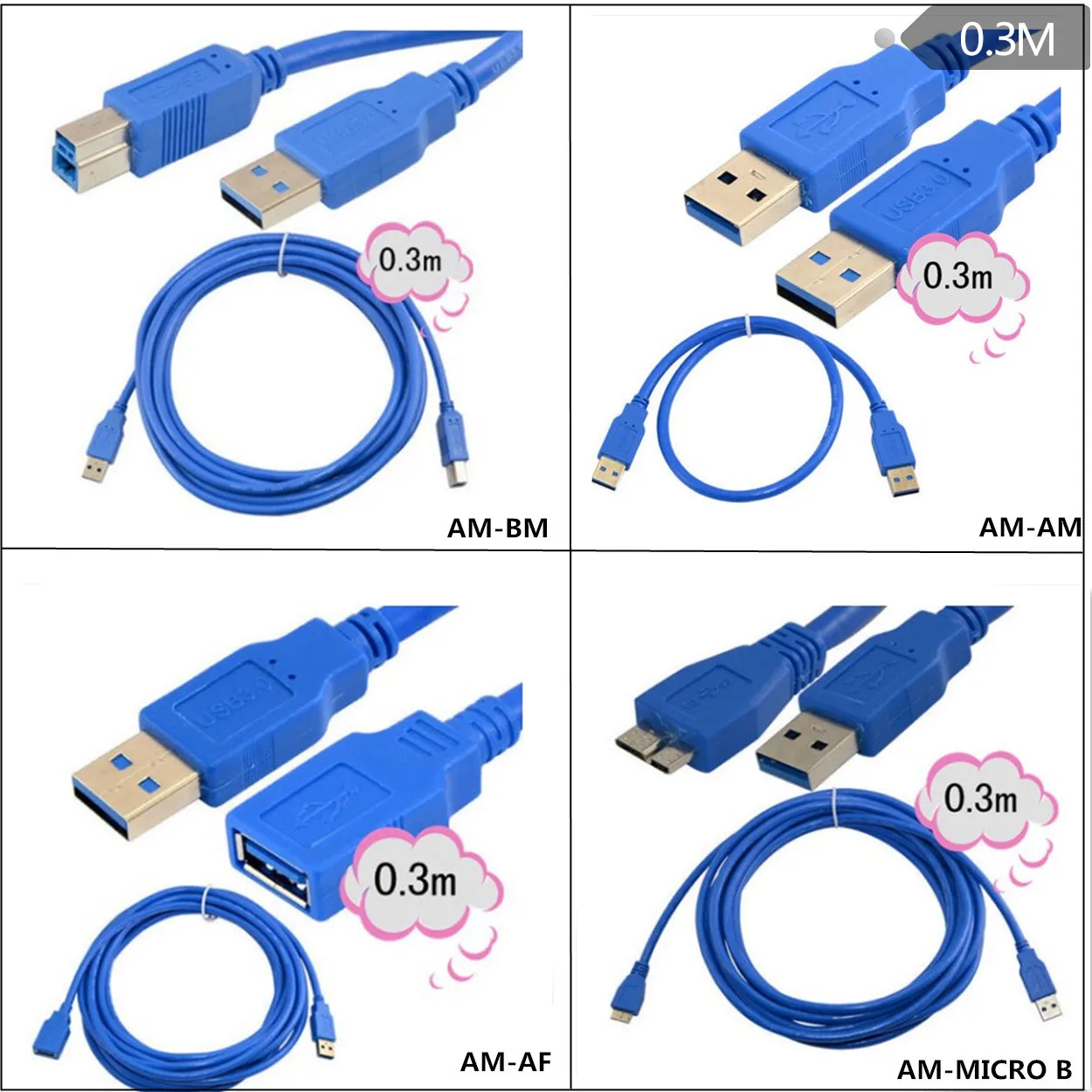 

High-speed USB3.0 cable A male to Micro B AM-BM AM-AF AM-AM hard disk printing extension cable 0.3m/0.6m/1m/1.5m/1.8m/3m/5m