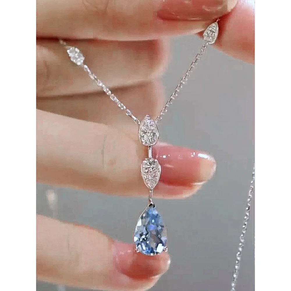 

Аксессуары из серебра S925 пробы, модное ожерелье с подвеской в виде капли воды, ожерелье с синим кристаллом опала, милая крутая цепочка до ключиц, эстетические ювелирные изделия