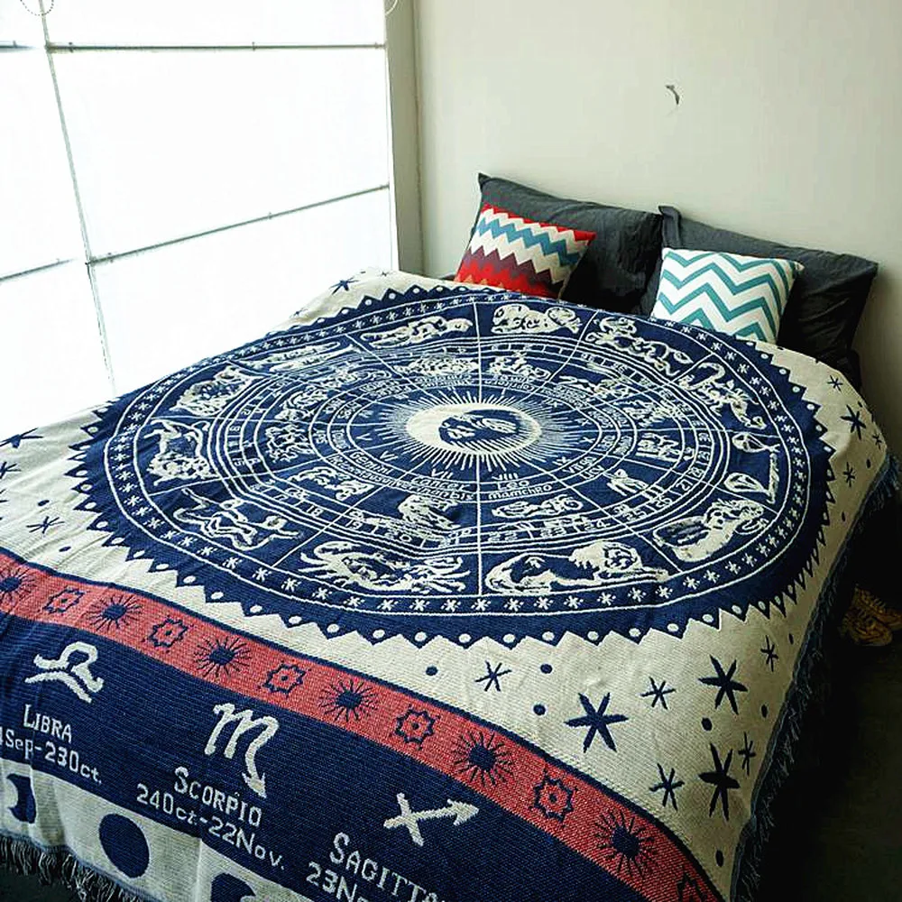 

12 Constellations Vintage Thick cotton blanket carpet thick rural style Double-sided bed cover sofa towel wall Tapestry