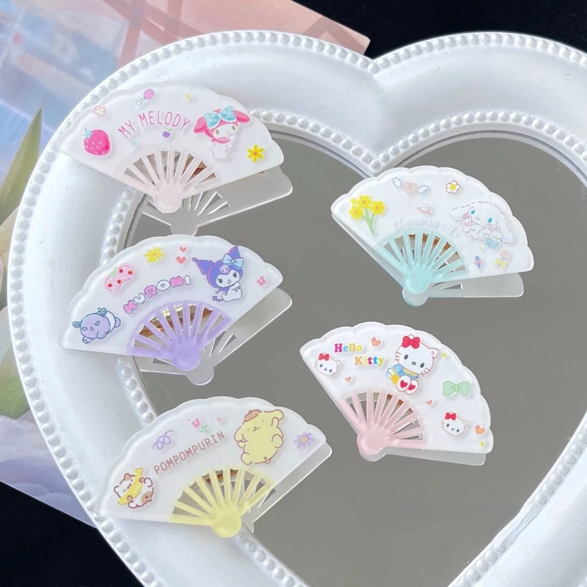 

Sanrioed Kawaii аниме мультфильм серия маленький веер шпилька для волос милое искусственное сердце мультфильм Веселая челка морской зажим аксессуары для волос