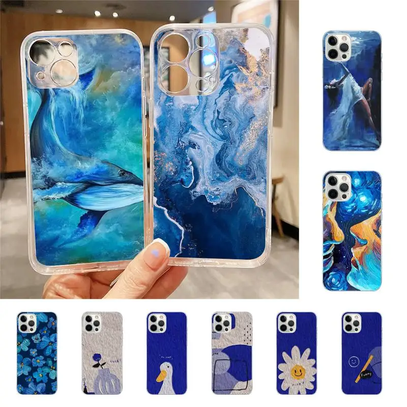 

Blue Abstract Art Phone Case For Iphone 7 8 Plus X Xr Xs 11 12 13 Se2020 Mini Mobile Iphones 14 Pro Max Case