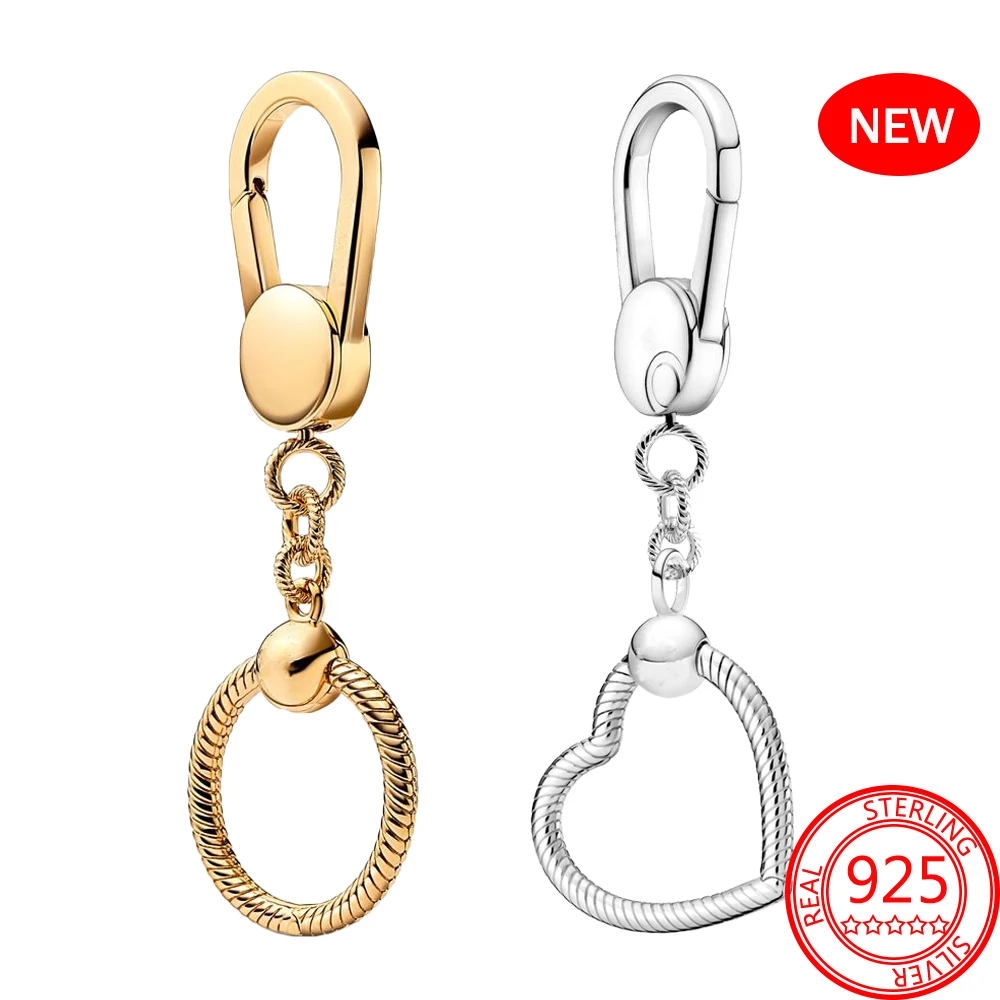 

2021 New Arrival 925 Sterling Silver Heart Dangle Holder Ring Key Chain Fit Pandora Original Charm Charms Pendant Jewelry