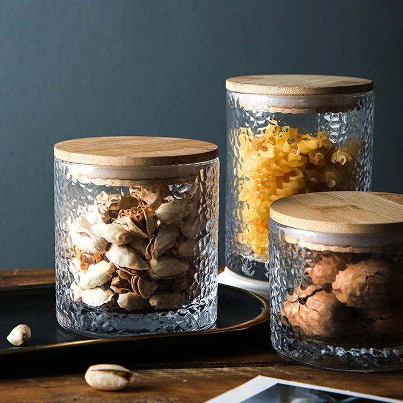 

Glass Kitchen Storage Glass Jar Container Wooden Lid Sealed Moisture-proof Container Bottle Coffee Bean Pasta Grain Oatmeal Jar