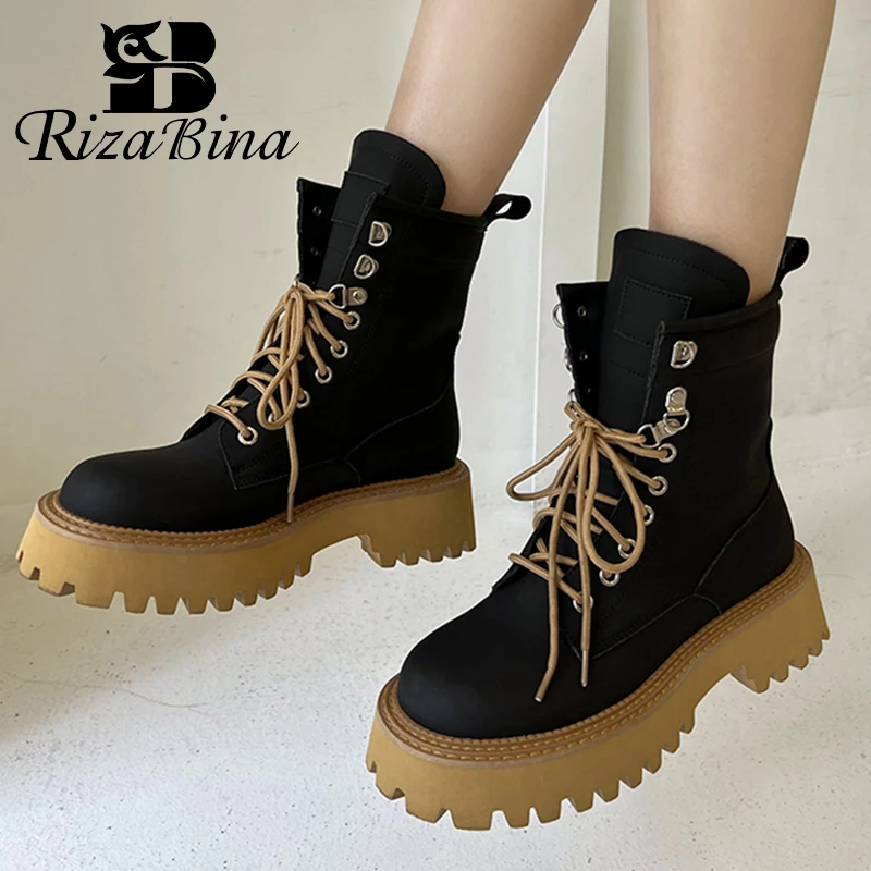 

RIZABINA 2023 New Women Short Boots Real Leather Winter Women'S Shoes Fashion Round Toe Ankle Boot Ladies Footwear Size 34-40