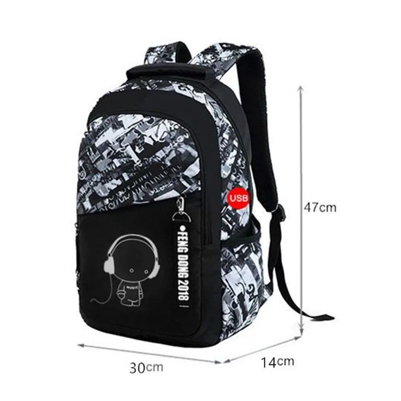 Boys School Bag with USB Charging Waterproof Large Kawaii Backpack Teenagers High School Back Pack Boys Student Bags Mochilas