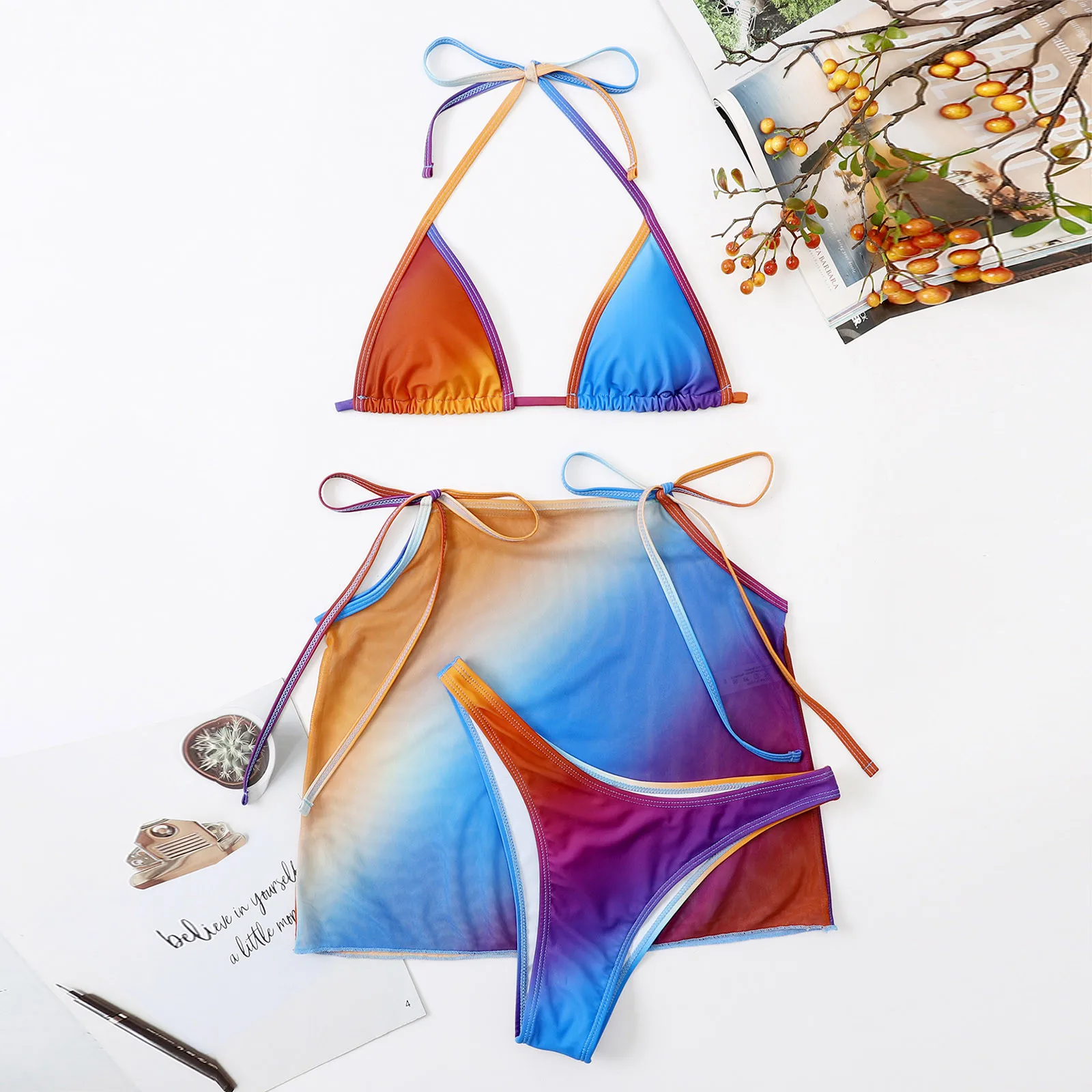 

Спортивный бюстгальтер, купальный костюм, топ, Женский градиентный бикини, купальник, сексуальный комплект бикини с пуш-ап, Летний Пляжный б...