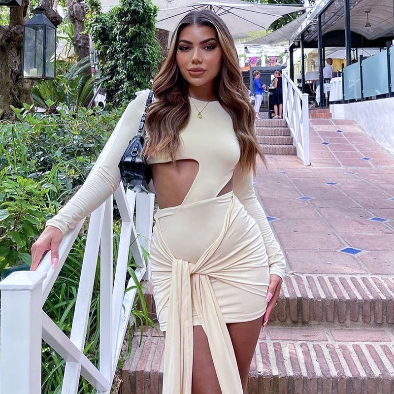 

Женское облегающее мини-платье с длинным рукавом, осень 2022