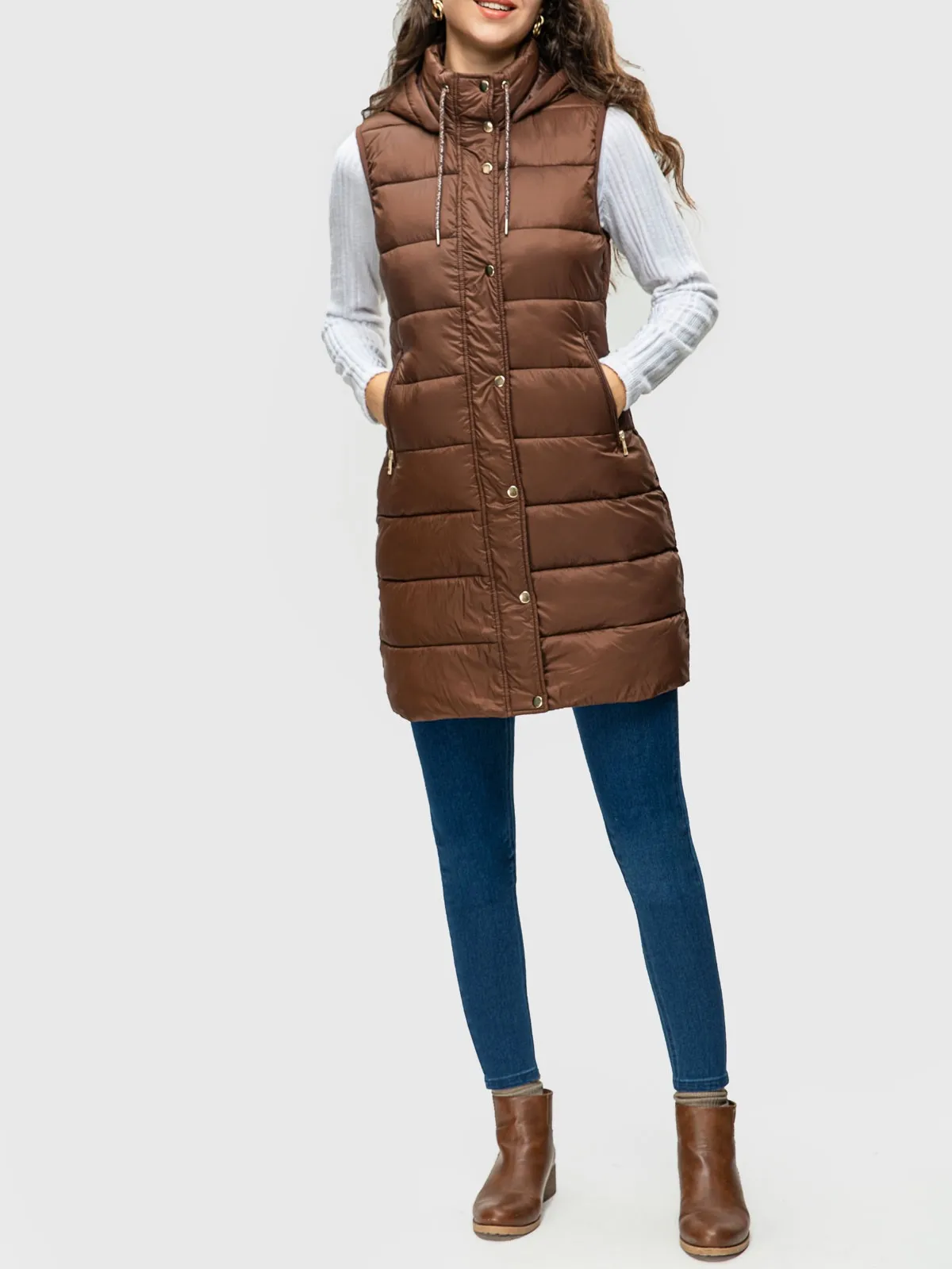 FASHIONSPARK Women's Hooded Long Down Vest Waistcoat Lightweight Padded Oversized Casual Thermal Puffer Coats Sleeveless Jacket