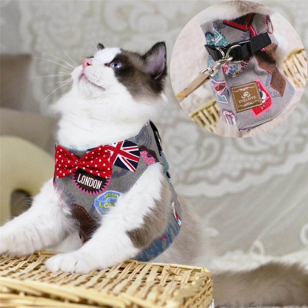 

Harness Pet Adjustable Vest Walking Lead Leash Bow Tie Puppy Breathable Collar Polyester Mesh Harness for Small Medium Dog Cat