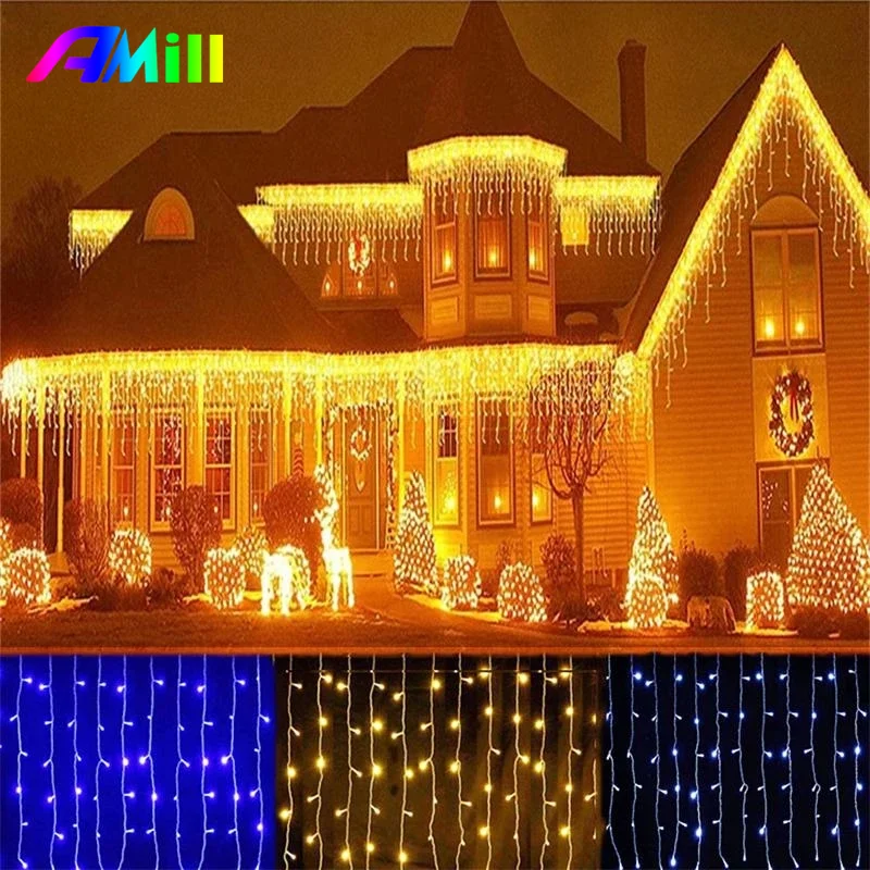 

4M 8M LED Curtain Garland LED String Fairy Lights Waterproof Christmas Lights For New Year Street Lights Christmas Decorations