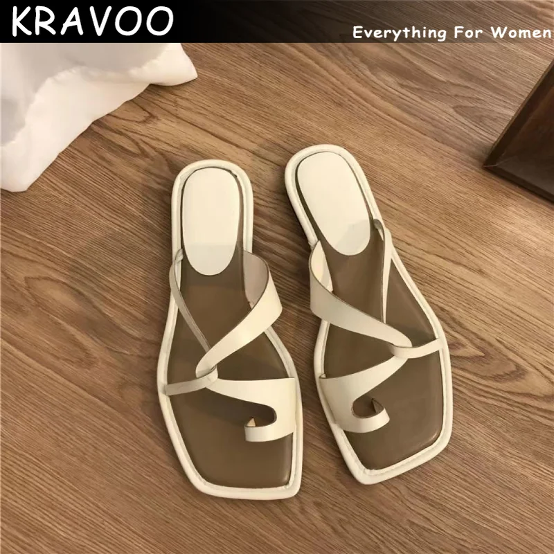 

KRAVOO INS Shoes For Women Beach Sandals Women's Holiday Slippers Women Flat Casual Shoes Solid Color 2023 New Shoes Summer