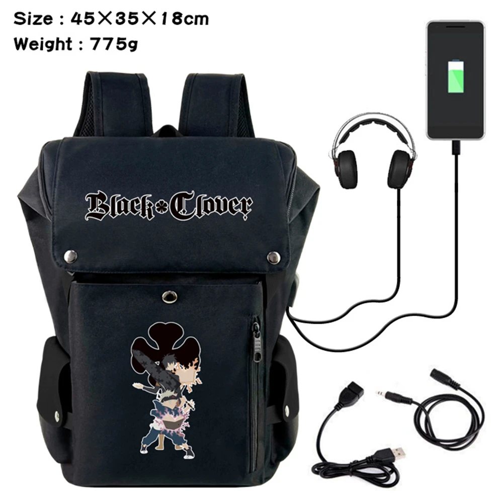 

Anime Black Clover Canvas Backpack USB Charge Packsack Cartoon Student Schoolbag Teenager Casual Knapsack Laptop Bag Zip Bookbag