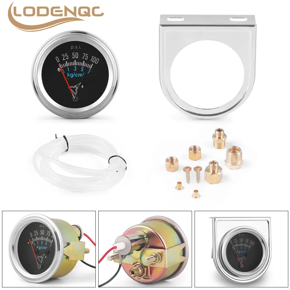 

Механический манометр масла 2 дюйма, 52 мм, 0-100PSI/1-7 кг/см2, автомобильный манометр, хромированный черный