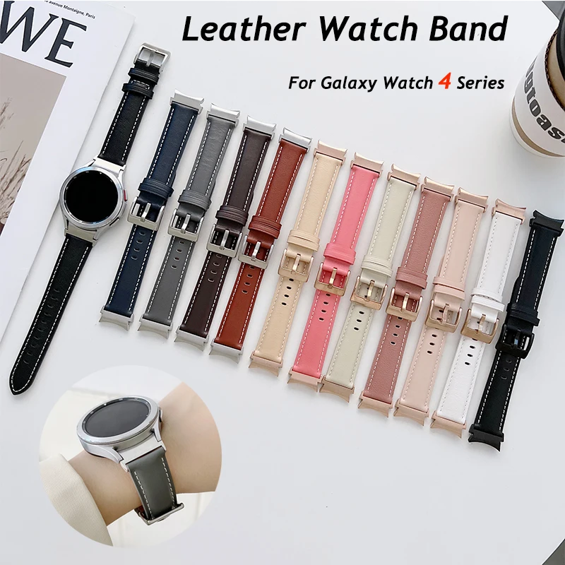 

Ремешок кожаный для Samsung Galaxy Watch 4 classic, браслет без зазоров для смарт-часов 46 мм 42 мм 44 мм 40 мм