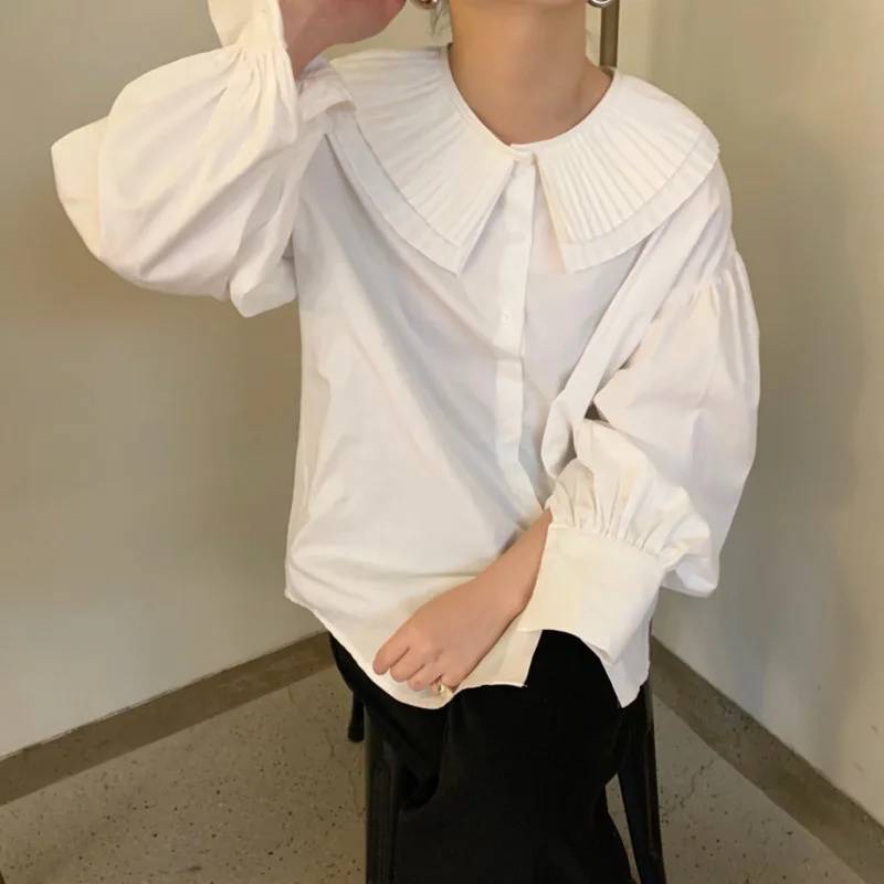 

Kio Korean Style Elegant White Shirt Femme 2022 New Spring Chic Women Blouses Long Sleeve Lapel Loose Doll Tops Blusas