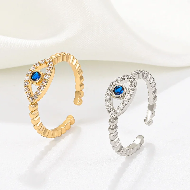 

Vintage Blue Zircon Devil's Eye Open Ring for Women Men Fashion National Blue Eye Adjustable Metal Jewelry Accessories Gift