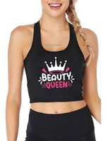 beauty queen design breathable slim fit tank top womens personalized customization yoga sports training crop tops
