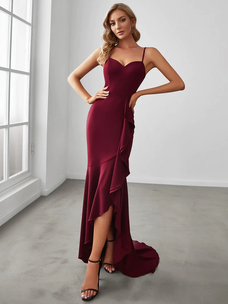 

Elegant Evening Dress Long Spaghetti Straps Sleeveless Floor Length Gown 2022 Ever Pretty of Simple Prom Solid Color Women Dress