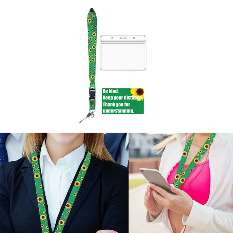 

PVC Card Sunflower Pattern Lanyard Card Sleeves Tear-resistant Card Protector Holder for Office