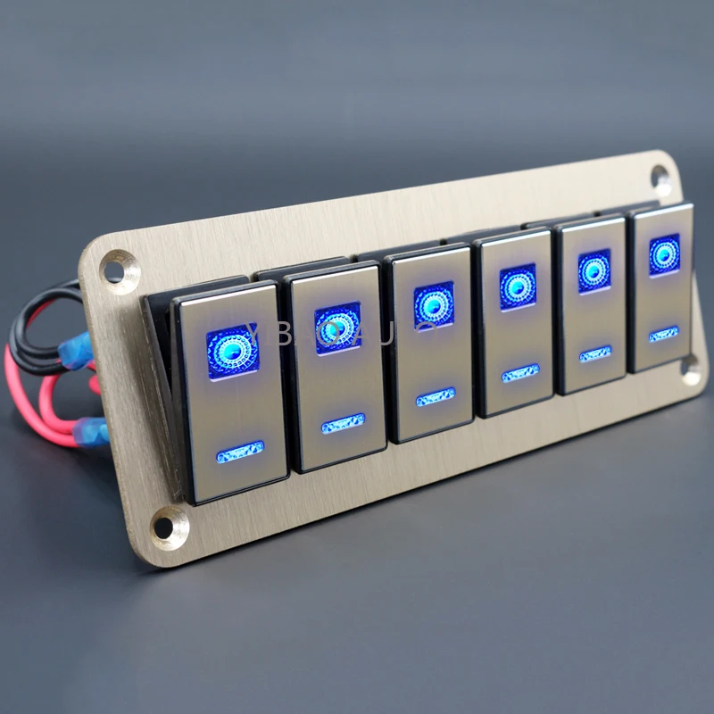 

6 Gang Car Switch Panel Control Switch Panel for Car Marine RV Caravan Metal Rocker Switch Auto Replacement Parts (Blue-Gold)