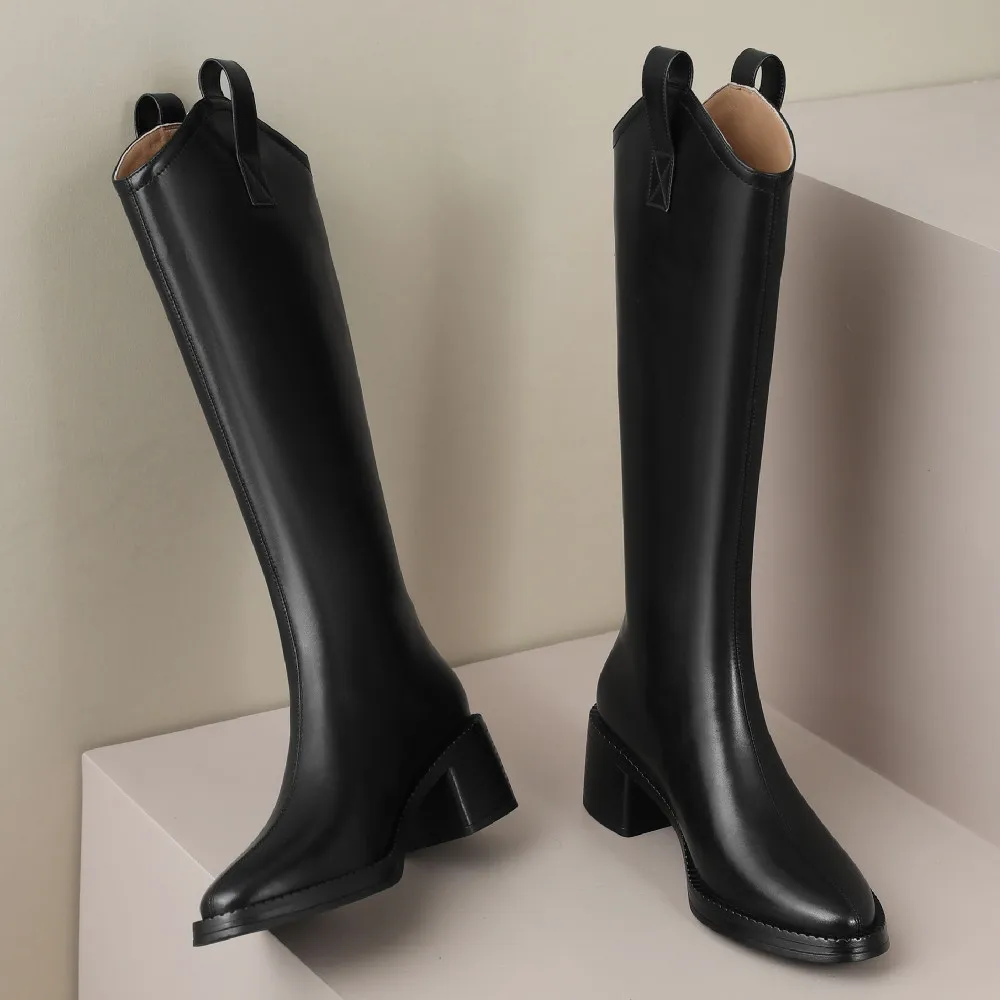 Женские сапоги из натуральной кожи с круглым носком на среднем каблуке 2023 см