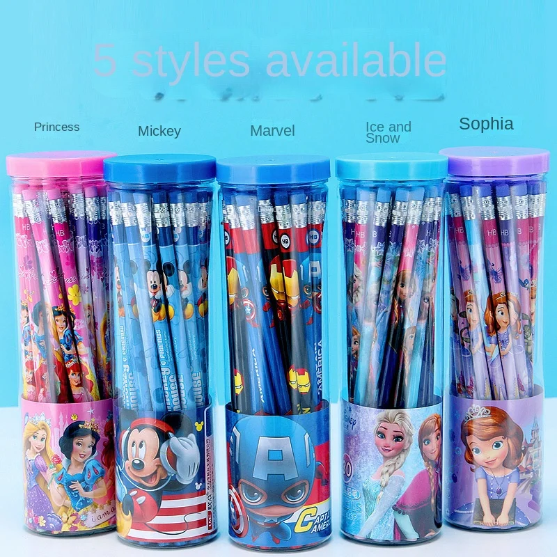 Disney-lápiz de Anime para estudiantes de escuela primaria, suministros de escritura de dibujos animados, Aisha, Mickey, barril con goma de borrar
